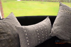 Grey Handwoven, embroidered cushion