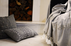 Grey Handwoven, embroidered cushion