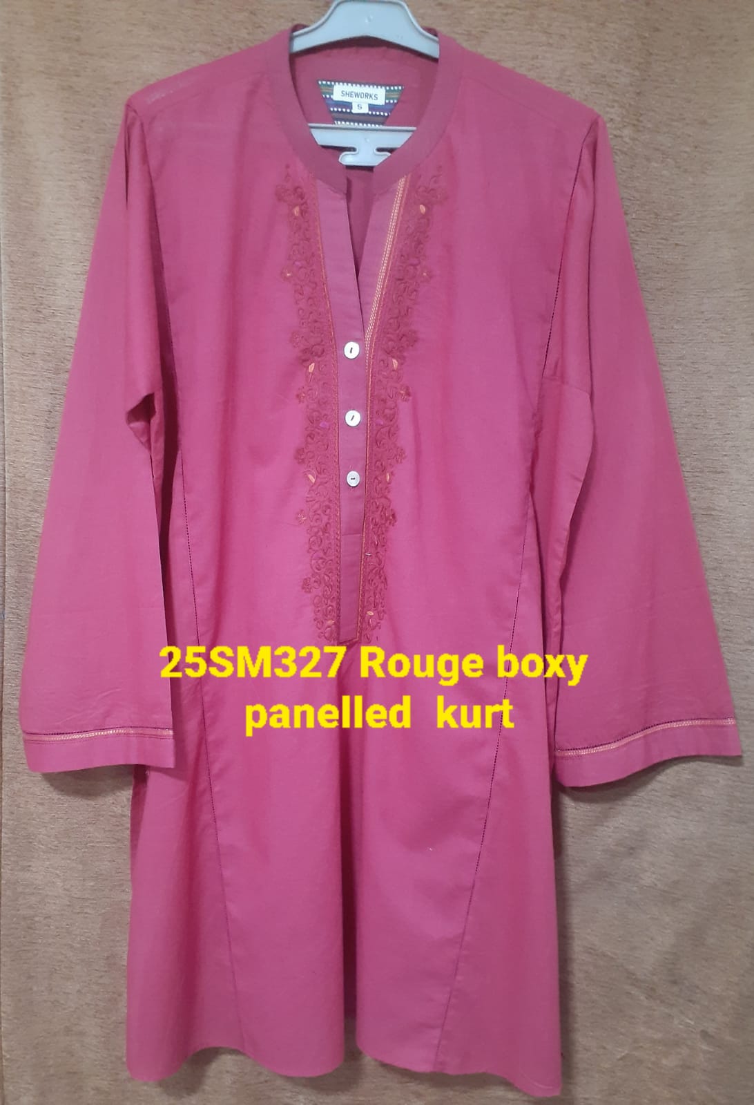 Rouge (25SM327) Patt: Boxy Panalled Kurta Red