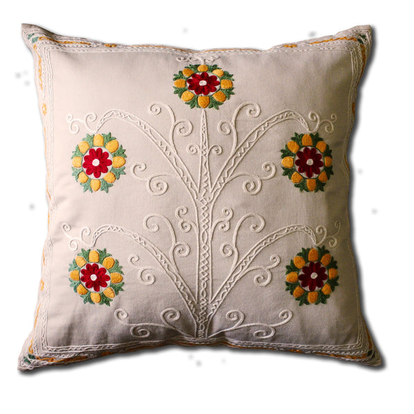 Floral Square Hand Embroidered Cushion