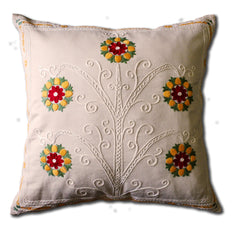 Floral Square Hand Embroidered Cushion