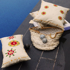 Floral Square Hand Embroidered Cushion