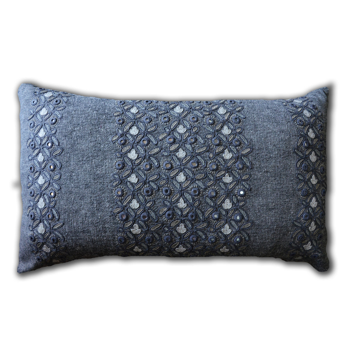 Grey Handwoven, embroidered cushion